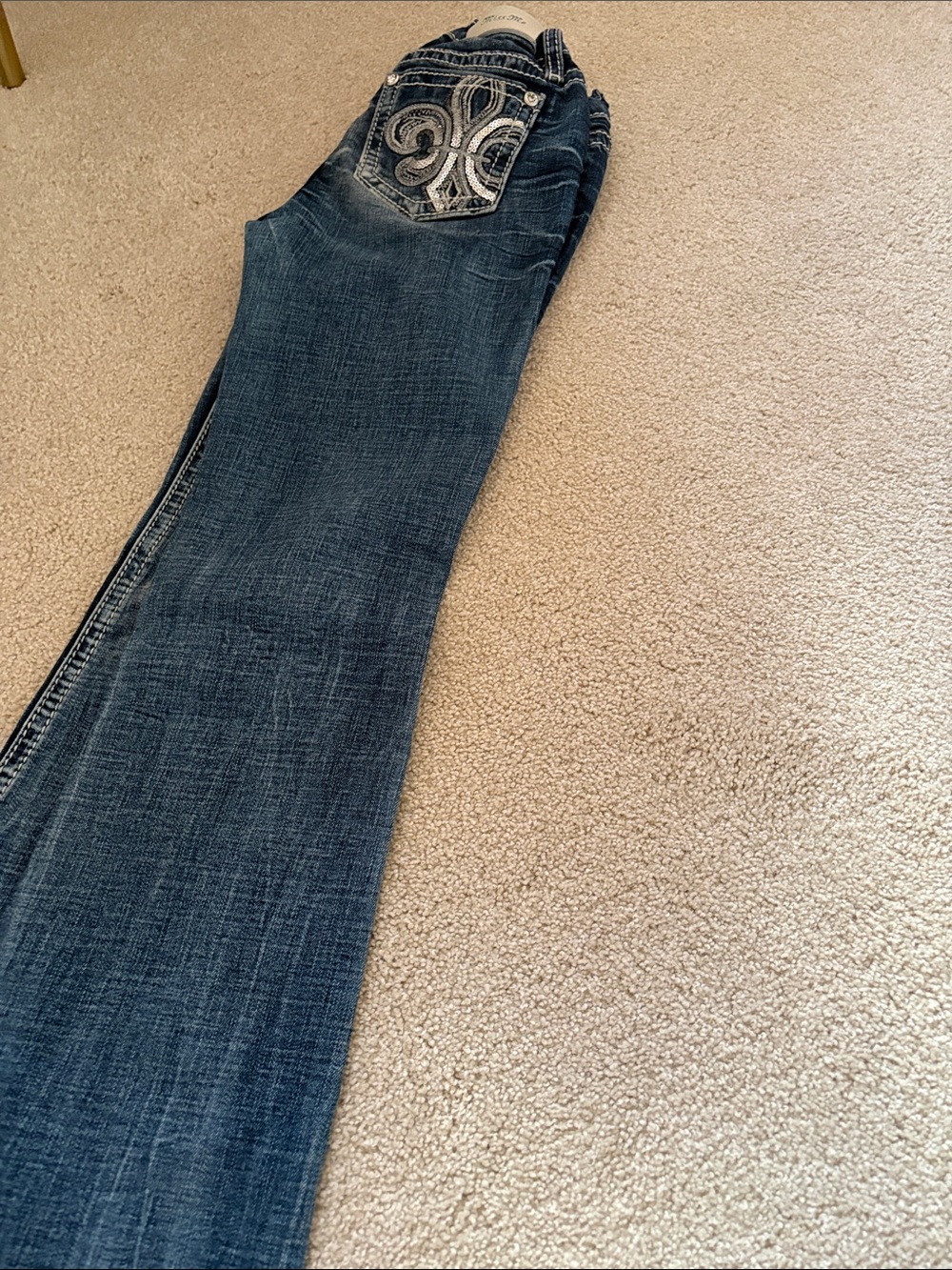 Miss Me Dark Blue Embroidered Flare Jeans